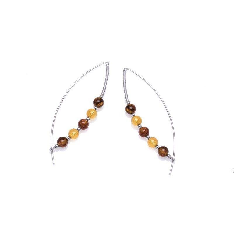 Orecchini lunghi con pallina di ambra multicolore, in argento rodiato 925/1000 - GDK6MCR