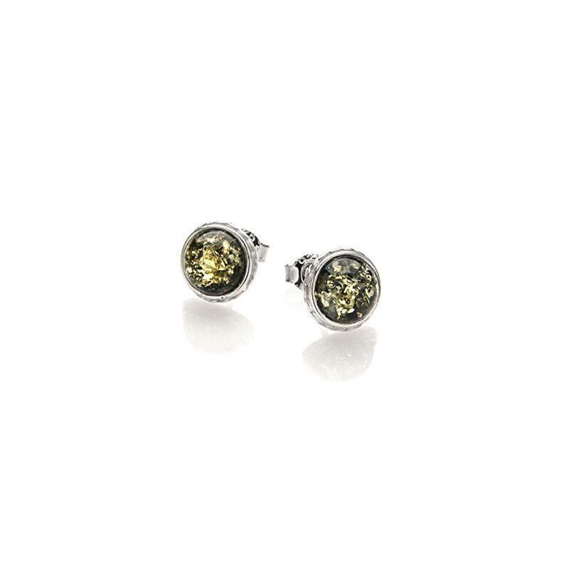 Stud earrings with round natural green amber, in rhodium-plated silver 925/1000 - KM241KVR