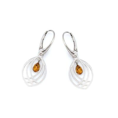 Drop earrings with cognac amber, in rhodium-plated silver 925/1000 - MGK257R