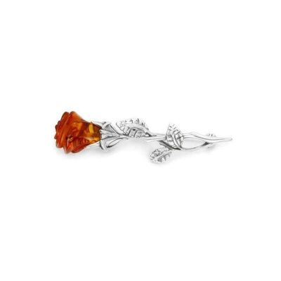 Broche rosa con ámbar coñac natural, en plata rodiada 925/1000 - GI-BC025