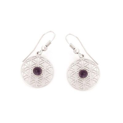 Flower of life earrings with purple amethyst, in rhodium-plated silver 925/1000 - CKM-BO032-AM