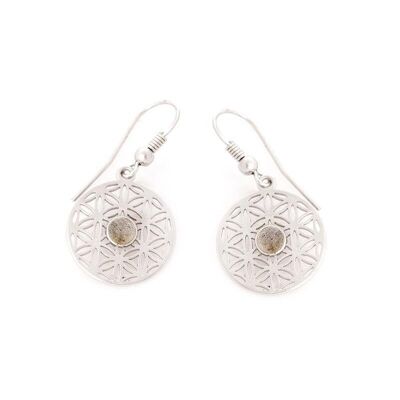 Boucles d'oreilles fleur de vie avec labradorite multicolore, argent rhodié 925/1000 - CKM-BO032-LB