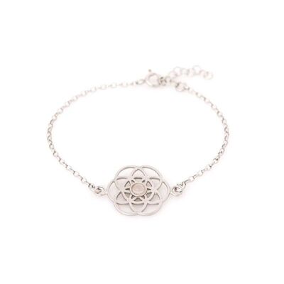 Bracciale fiore della vita con quarzo rosa, in argento 925/1000 rodiato, lunghezza 16+ 3 cm - CKM-BR027-QR