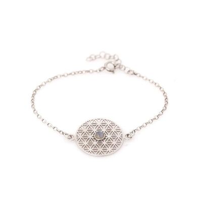 Bracciale fiore della vita con labradorite multicolore, argento 925/1000 rodiato, 16+ 3 cm - CKM-BR028-LB