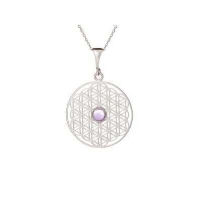 Ciondolo fiore della vita con ametista viola, argento 925/1000 rodiato, 2,7+1 cm - CKM-PE033-AM