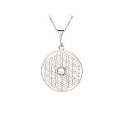 Pendentif fleur de vie avec labradorite multicolore, argent rhodié 925/1000, 2,7+1 cm - CKM-PE033-LB