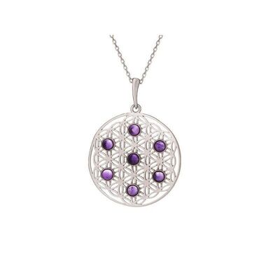 Pendentif fleur de vie avec améthyste violette, argent rhodié 925/1000, 2,7+1 cm - CKM-PE035-AM