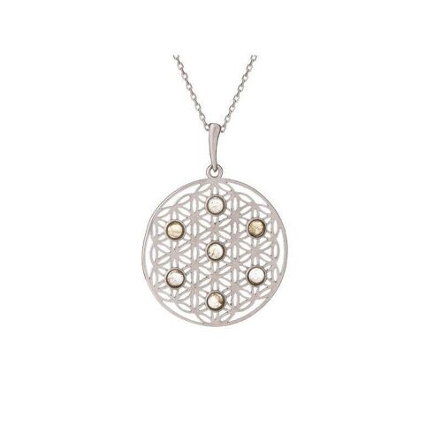 Pendentif fleur de vie avec labradorite multicolore, argent rhodié 925/1000, 2,7+1 cm - CKM-PE035-LB