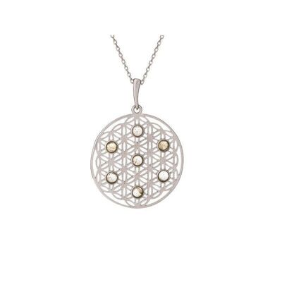 Pendentif fleur de vie avec labradorite multicolore, argent rhodié 925/1000, 2,7+1 cm - CKM-PE035-LB