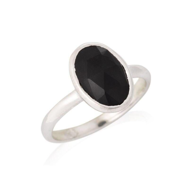 Ring mit ovalem natürlichem schwarzem Onyx, aus 925/1000 rhodiniertem Silber – CJF-BA001-ON