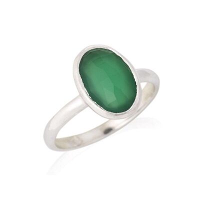 Bague avec onyx vert naturel ovale, en argent rhodié 925/1000 - CJF-BA001-ONV
