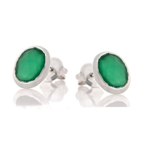 Boucles d'oreilles avec onyx vert naturel ovale, en argent rhodié 925/1000 - CJF-BO001-ONV