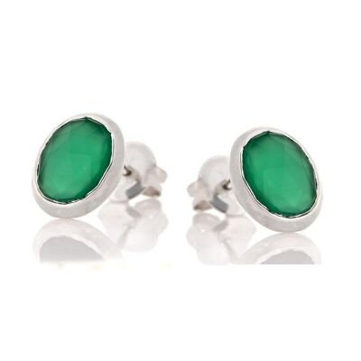 Orecchini con onice verde naturale ovale, in argento rodiato 925/1000 - CJF-BO001-ONV