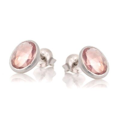 Orecchini con quarzo rosa naturale ovale, in argento 925/1000 rodiato - CJF-BO001-QR
