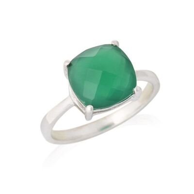 Anillo con ónix cojín verde natural, en plata rodiada 925/1000 - CJF-BA026-ONV