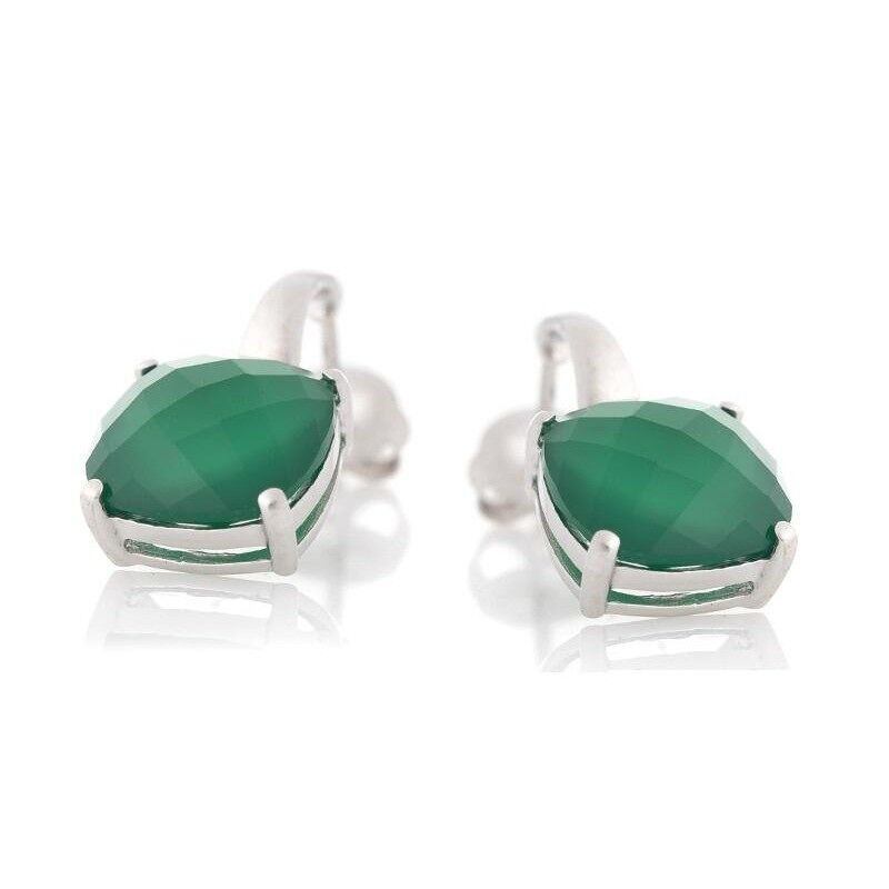 Orecchini con cuscino di onice verde naturale, in argento rodiato 925/1000 - CJF-BO026-ONV