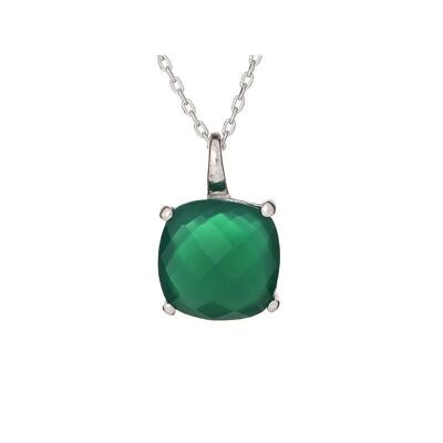 Collar con ónix cojín verde natural, en plata rodiada 925/1000, largo 42 + 3 cm - CJF-CL026-ONV
