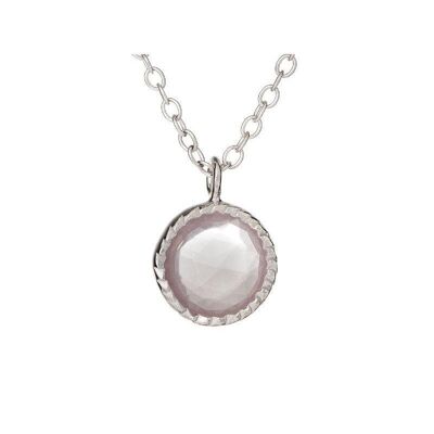 Collar con cuarzo rosa natural redondo, en plata rodiada 925/1000, longitud 42+3cm - CJF-CL027-QR