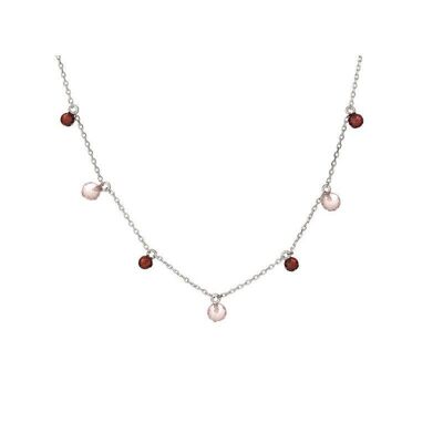 Collana con quarzo rosa e granato, in argento 925/1000 rodiato, lunghezza 40+3cm - CJF-CL030