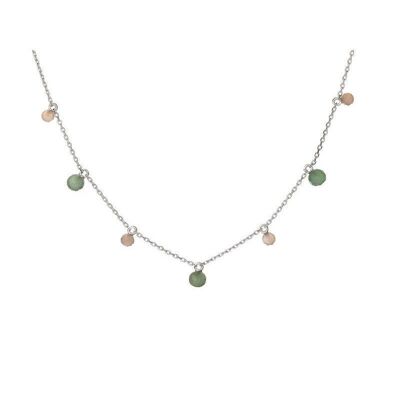 Collier avec pierre de lune rose et aventurine, en argent rhodié 925/1000, 40+3cm - CJF-CL030-2
