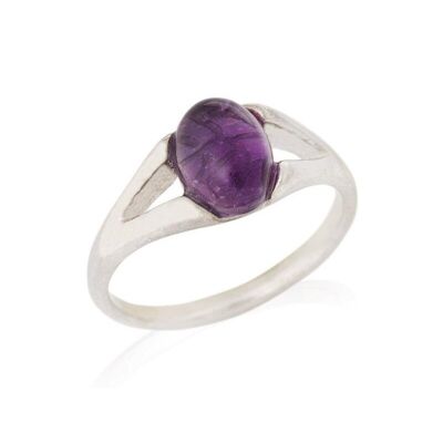 Anello con ametista viola naturale, in argento rodiato 925/1000 - CKL-BA009-AM