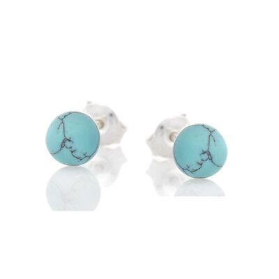 Boucles d'oreilles avec turquoise boule, en argent rhodié 925/1000 - CKM-BO001-TQ