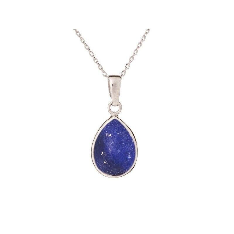 Drop pendant with blue lapis lazuli, rhodium-plated silver 925/1000, height 1.5+0.8 cm - CKM-PE008-LL
