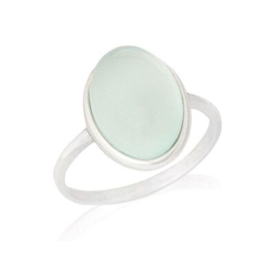 Bague avec agate aqua teintée naturelle, en argent rhodié 925/1000 - CKM-BA010-AA
