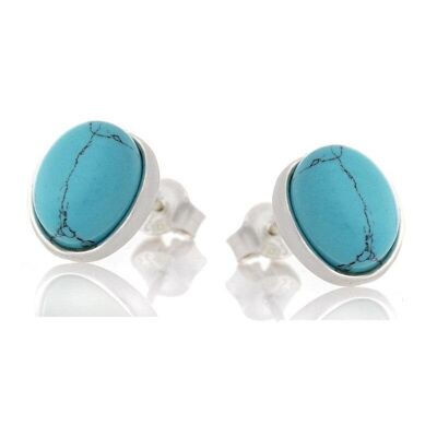 Orecchini con turchese naturale ricostituito, in argento rodiato 925/1000 - CKM-BO010-TQ