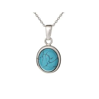 Ciondolo con turchese ovale, in argento 925/1000 rodiato, altezza 1,5+0,8 cm - CKM-PE010-TQ