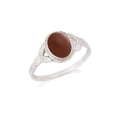 Bague avec jaspe rouge naturel, en argent rhodié vieilli 925/1000 - CKM-BA012-JR