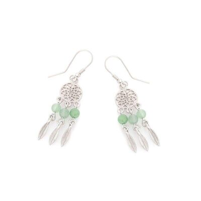 Pendientes con aventurina verde natural redonda, en plata rodiada 925/1000 - CKM-BO013-AV