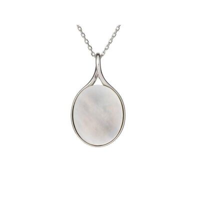 Ciondolo con madreperla bianca ovale, in argento 925/1000 rodiato, altezza 2,6 cm - CSA-PE012-NC