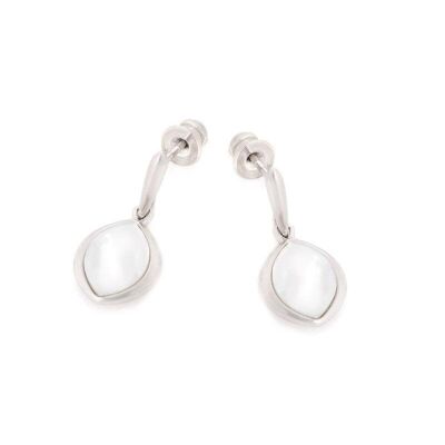 Boucles d'oreilles avec nacre blanche naturelle, en argent rhodié 925/1000 - CSA-BO024-NC