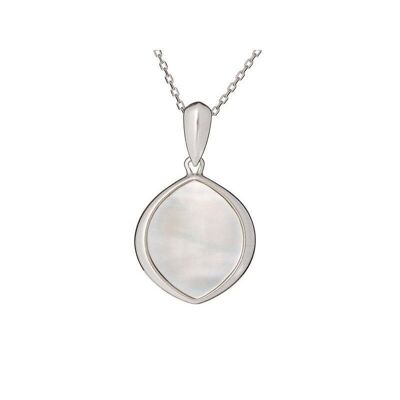 Pendentif avec nacre blanche navette, en argent rhodié 925/1000, hauteur 1,7+1 cm - CSA-PE024-NC