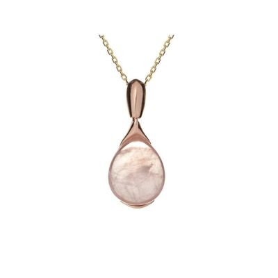 Ciondolo con goccia di quarzo rosa, in argento dorato 925/1000, altezza 1,7+0,8 cm - CSA-PE030-QR-D