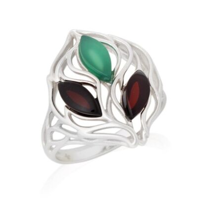 AGATE RING TINTED GREEN, AMBER SILVER ref: CSA-BA043