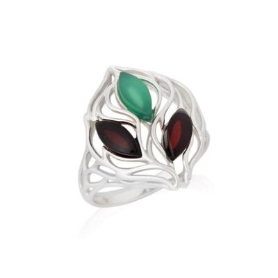 Anillo con ámbar verde natural del Mar Báltico, en plata rodiada 925/1000 - CSA-BA043