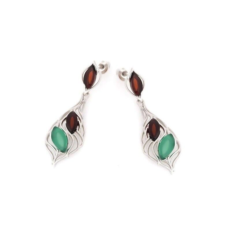 Orecchini con ambra e agata verde, in argento rodiato 925/1000 - CSA-BO043