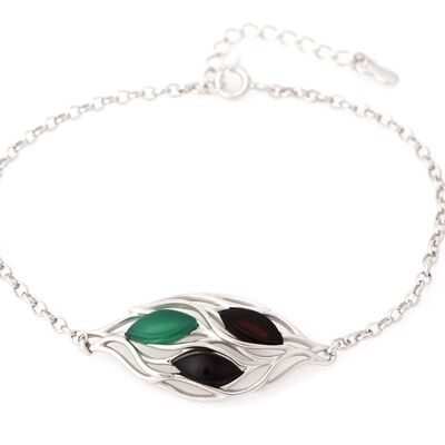 PULSERA AGATA TEÑIDA VERDE, AMBAR PLATA ref: CSA-BR043