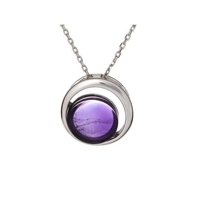 Ciondolo con ametista viola tonda, in argento 925/1000 rodiato, diametro 1,5 cm - CSA-PE043-AM