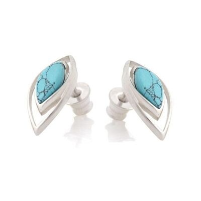 Orecchini con turchese naturale ricostituito, in argento rodiato 925/1000 - CSA-BO044-TQ