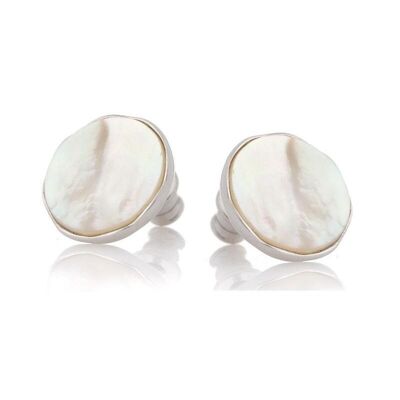 Boucles d'oreilles avec nacre blanche naturelle, en argent rhodié 925/1000 - CSA-BO046-NC
