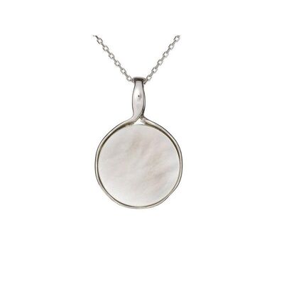 Pendentif avec nacre blanche ronde, en argent rhodié 925/1000, diamètre 2,8 cm - CSA-PE046-NC