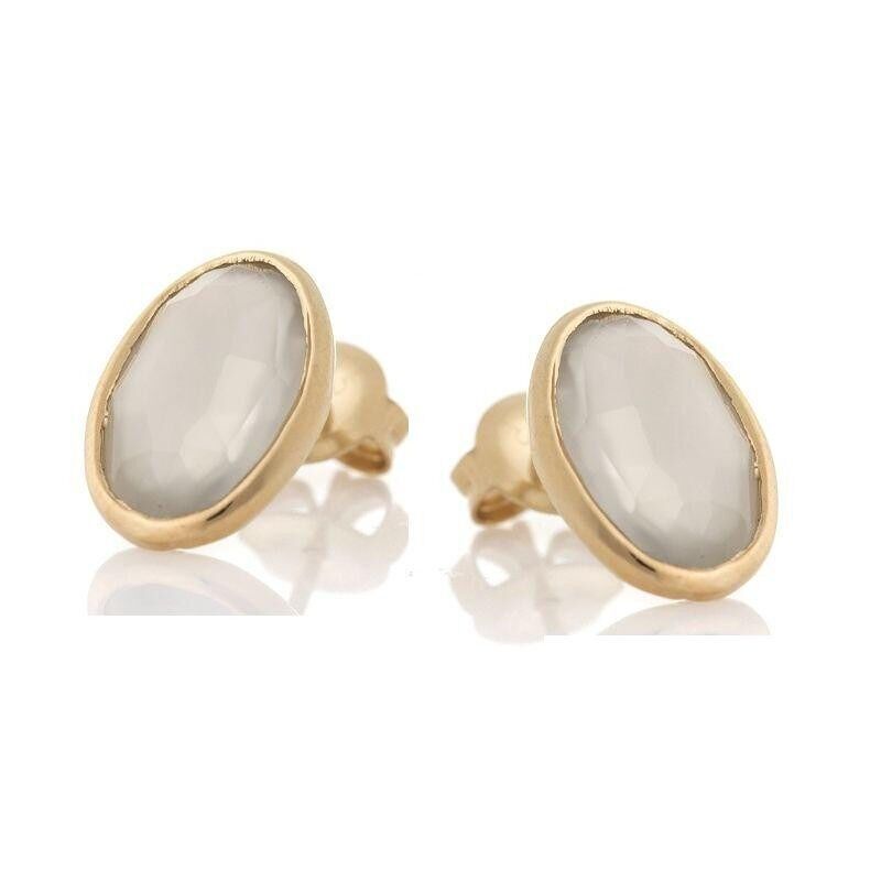 Natural White Moonstone Stud Earrings in 925/1000 Gold Plated Silver - CJF-BO001D