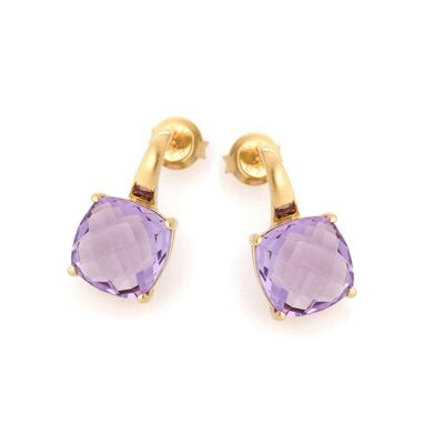 Boucles d'oreilles pendantes avec améthyste violette, en argent doré 925/1000 - CJF-BO026D