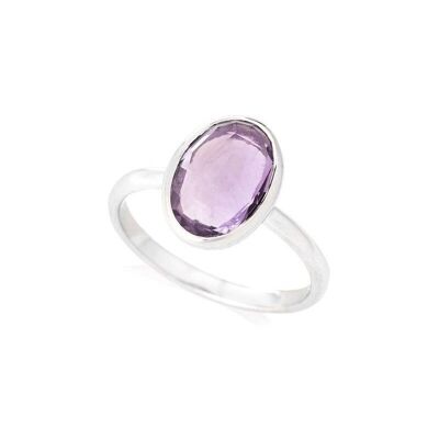 Bague avec améthyste violette naturelle, en argent rhodié 925/1000 - CJF-BA001-AM
