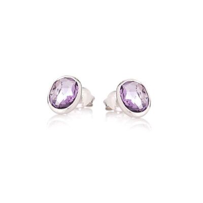 Orecchini a bottone con ametista viola naturale, in argento 925/1000 rodiato - CJF-BO001-AM