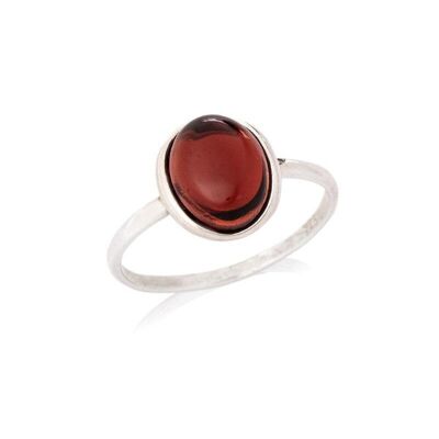 Anillo con granate rojo natural ovalado, en plata rodiada 925/1000 - CKM-BA011-GR