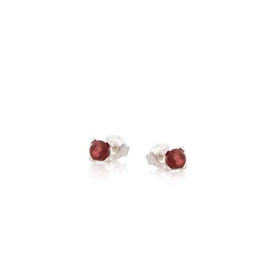 Orecchini a bottone con granato rosso naturale rotondo, in argento rodiato 925/1000 - CKM-BO006-GR